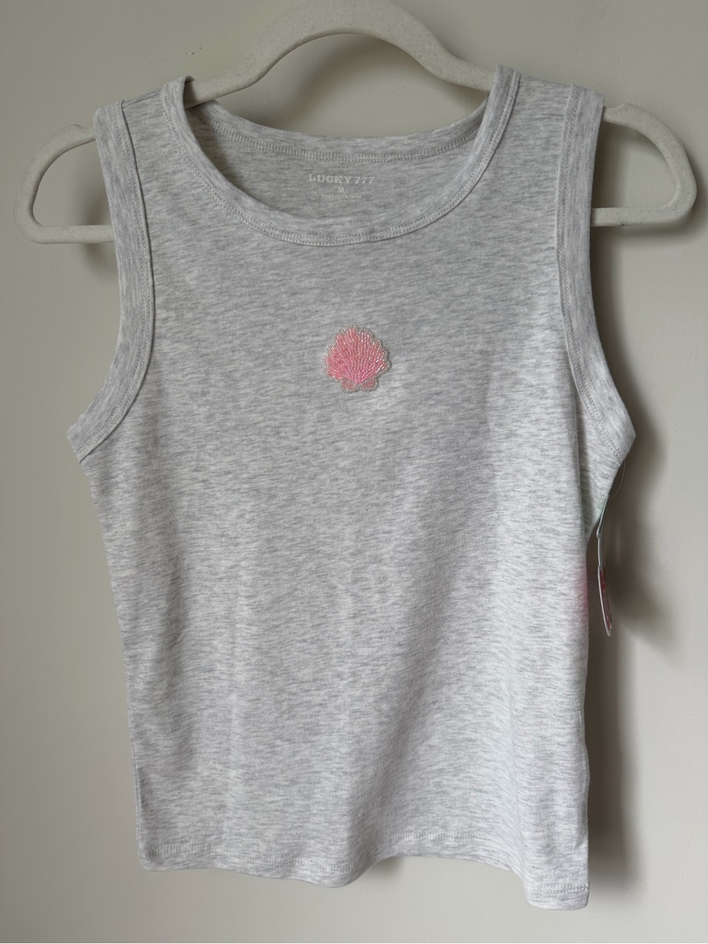 Viral Beaded Shell Gray Cotton Tank Top